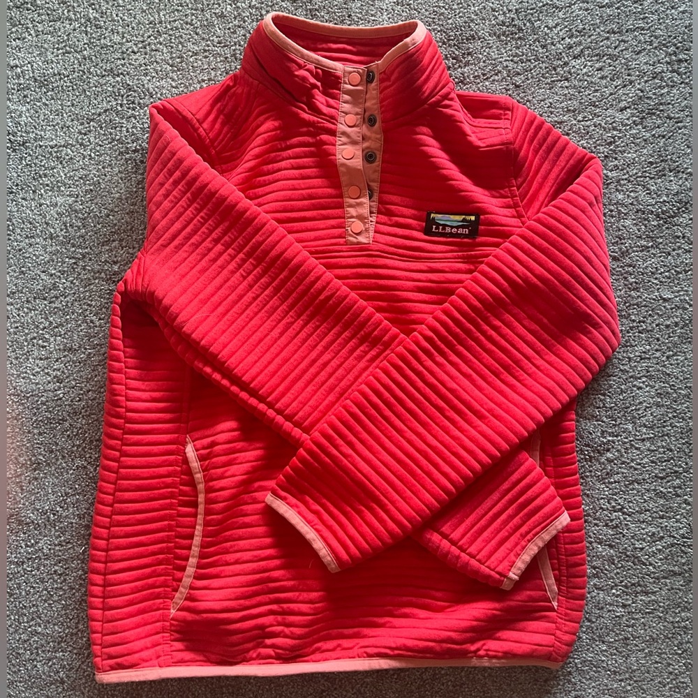 ll bean pink snap quarter zip